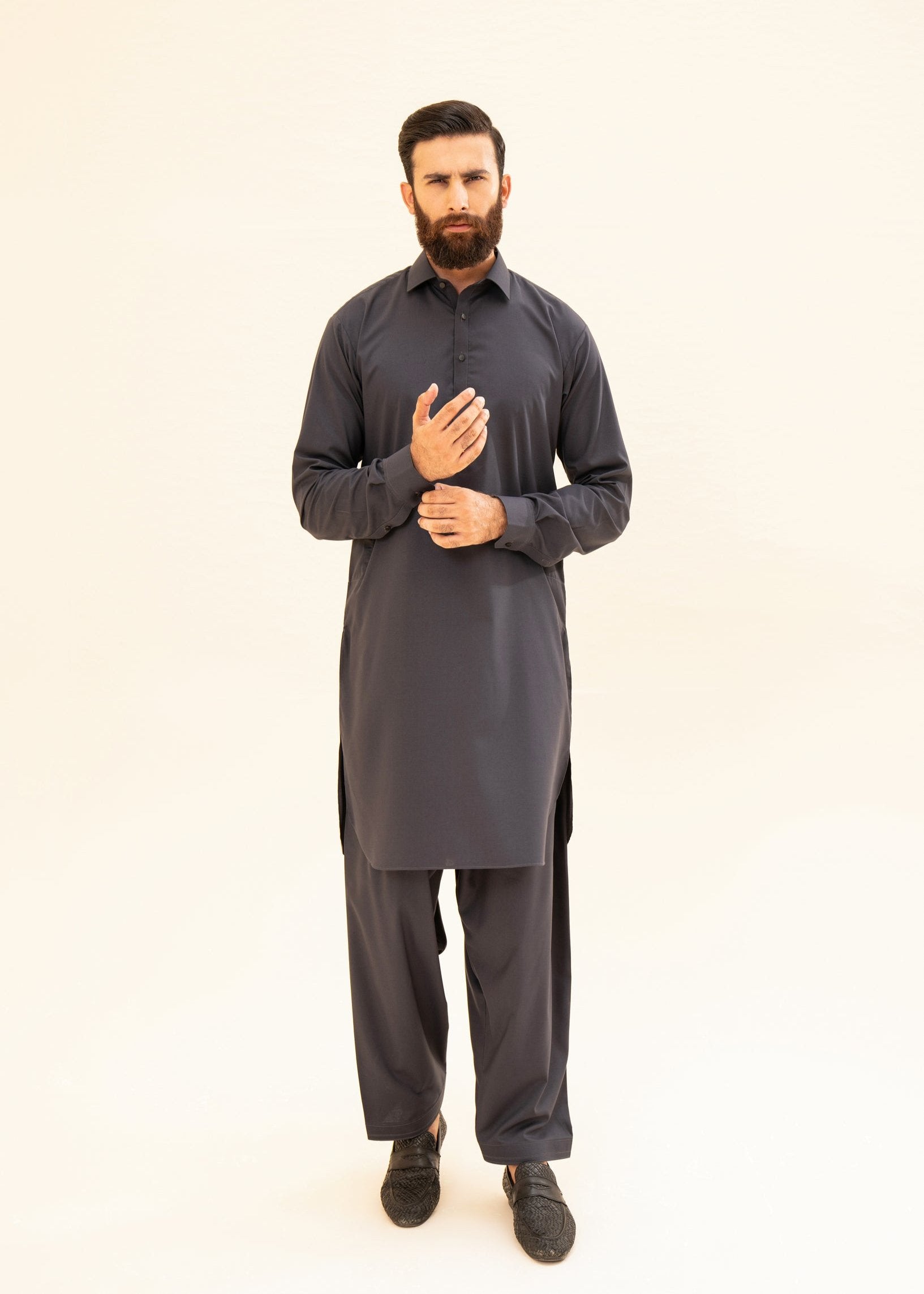 Charcoal Grey Blended Fabric Kurta Pajama (2-Piece) - Image 7