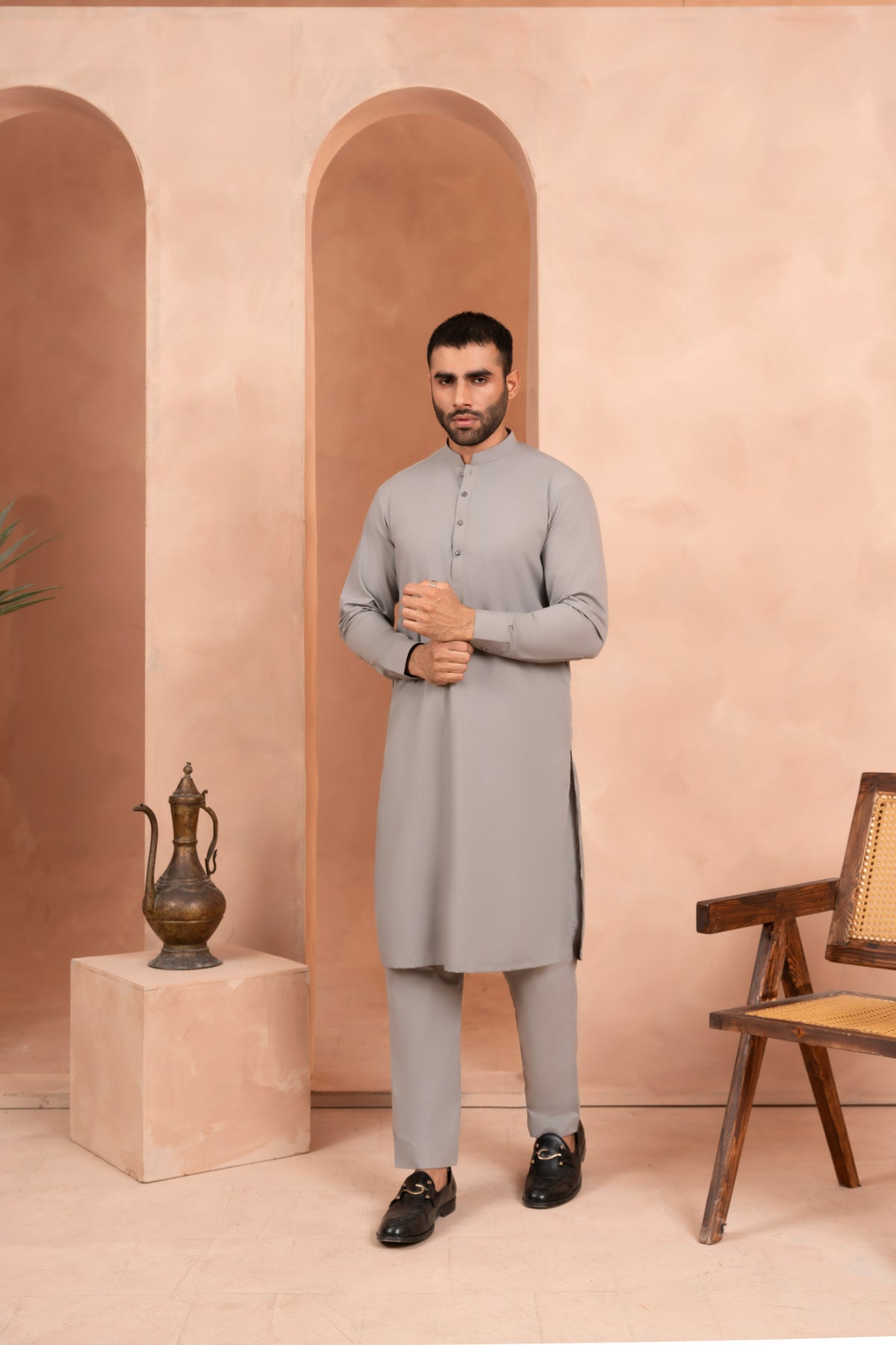 Steel Grey Blended Fabric Kurta Trouser (2-Piece) - Image 1