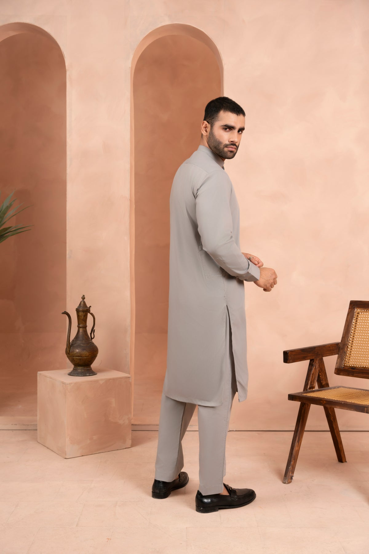 Steel Grey Blended Fabric Kurta Trouser (2-Piece) - Image 2