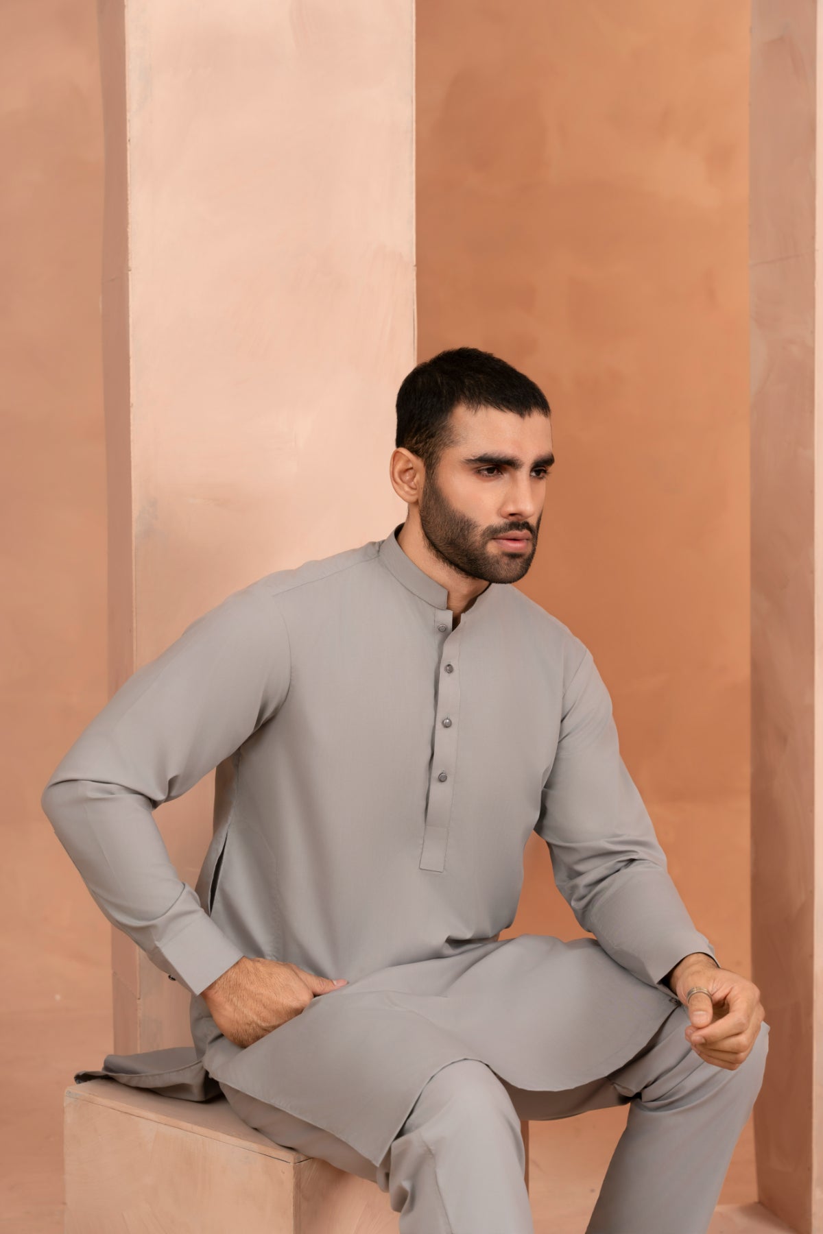Steel Grey Blended Fabric Kurta Trouser (2-Piece) - Image 3
