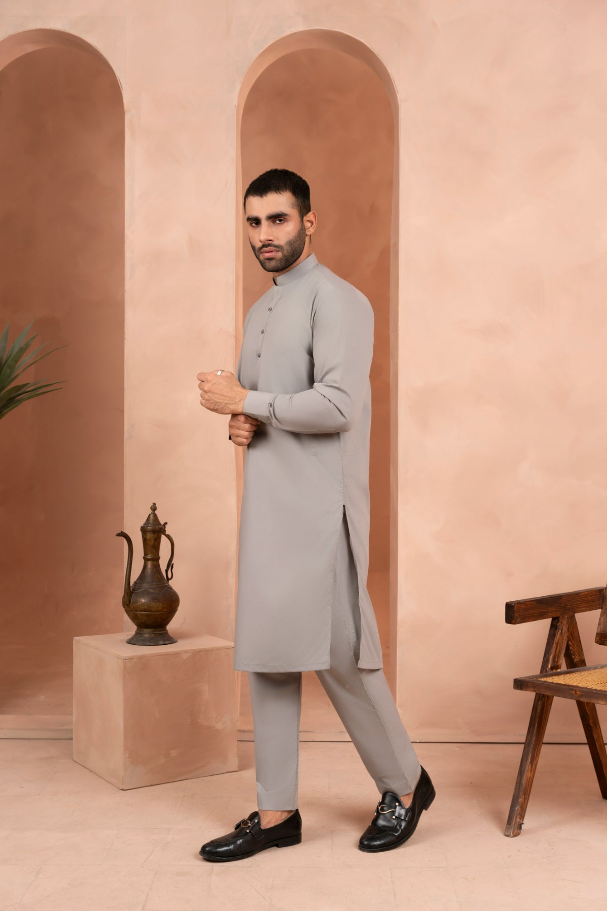 Steel Grey Blended Fabric Kurta Trouser (2-Piece) - Image 4