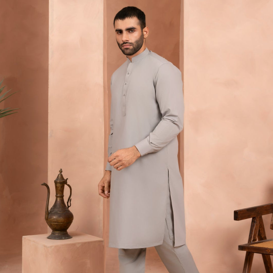 Steel Grey Blended Fabric Kurta Trouser (2-Piece) - Image 6