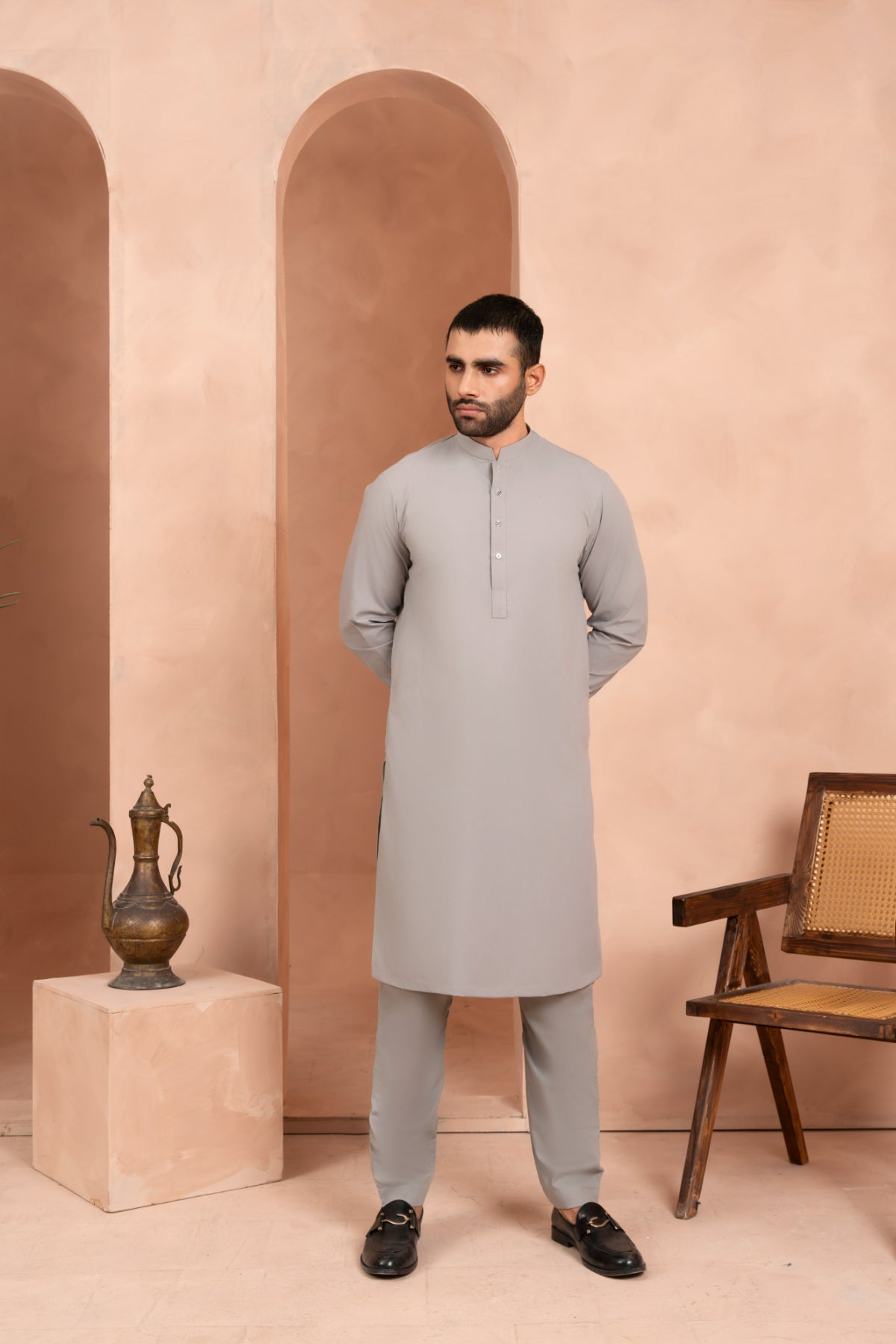 Steel Grey Blended Fabric Kurta Trouser (2-Piece) - Image 8