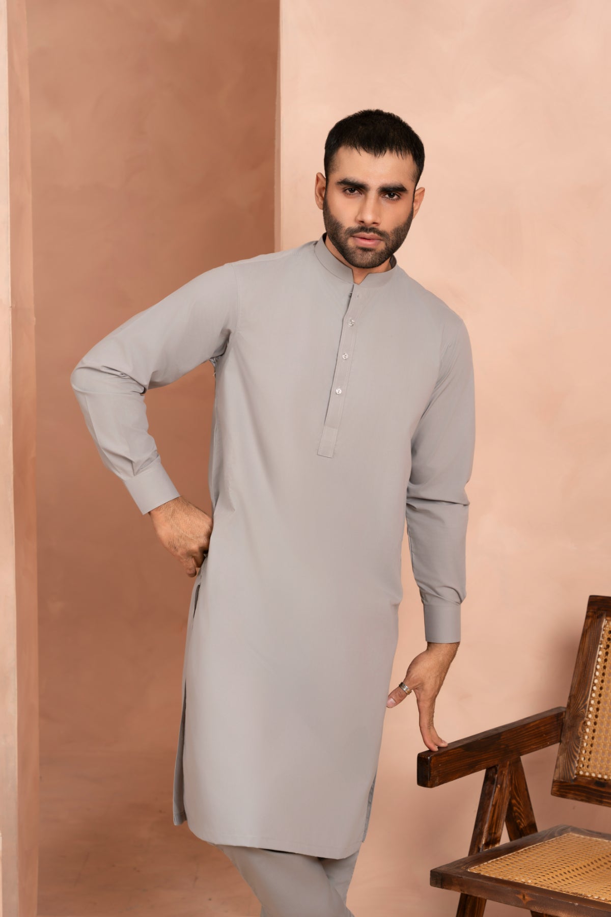 Steel Grey Blended Fabric Kurta Trouser (2-Piece) - Image 9