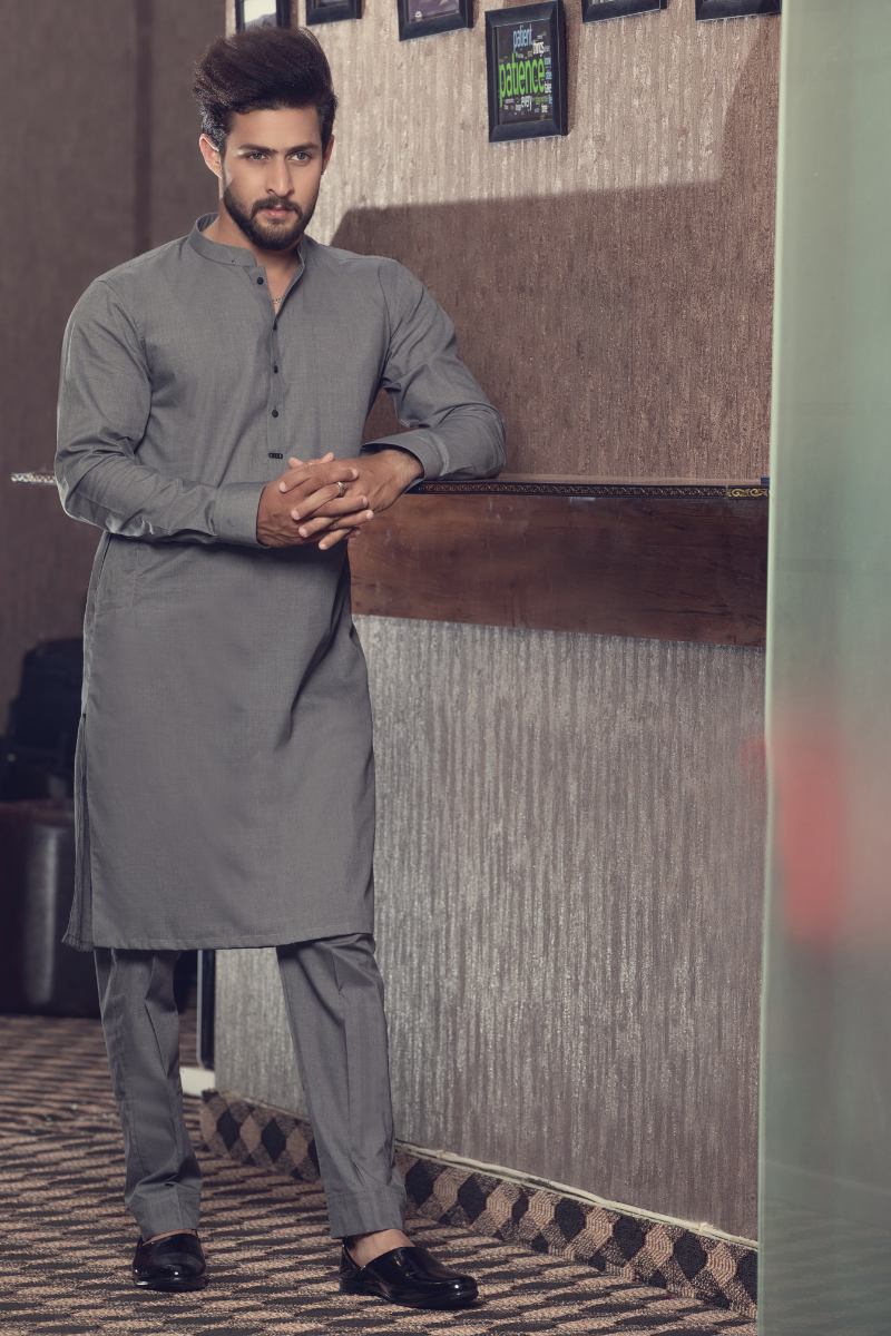 Grey Soft Fabric Kurta Pajama Set (2-Piece) - Image 1