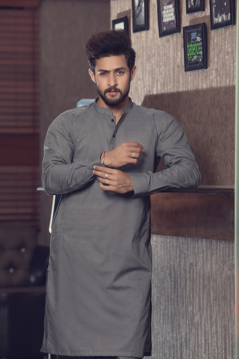 Grey Soft Fabric Kurta Pajama Set (2-Piece) - Image 2