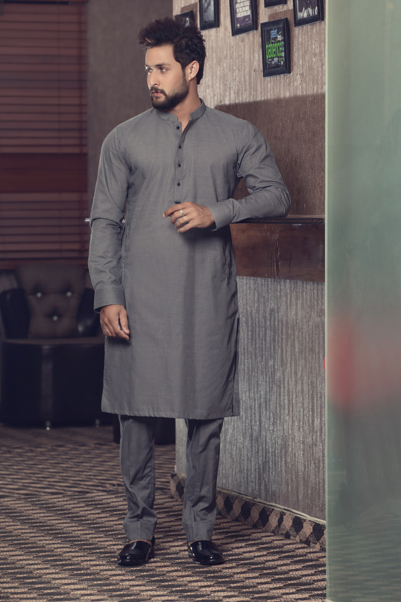 Grey Soft Fabric Kurta Pajama Set (2-Piece) - Image 3