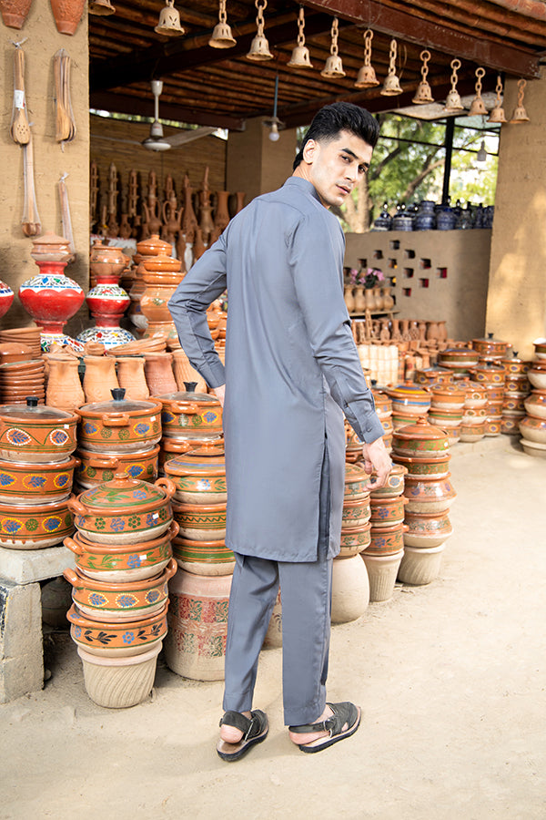 Grey Cotton-Blend Kurta Pajama Set (2-Piece) - Image 4