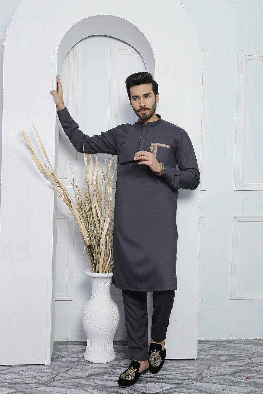 Grey Embellished Cotton-Polyester Kurta Pajama (2-Piece) - Image 2