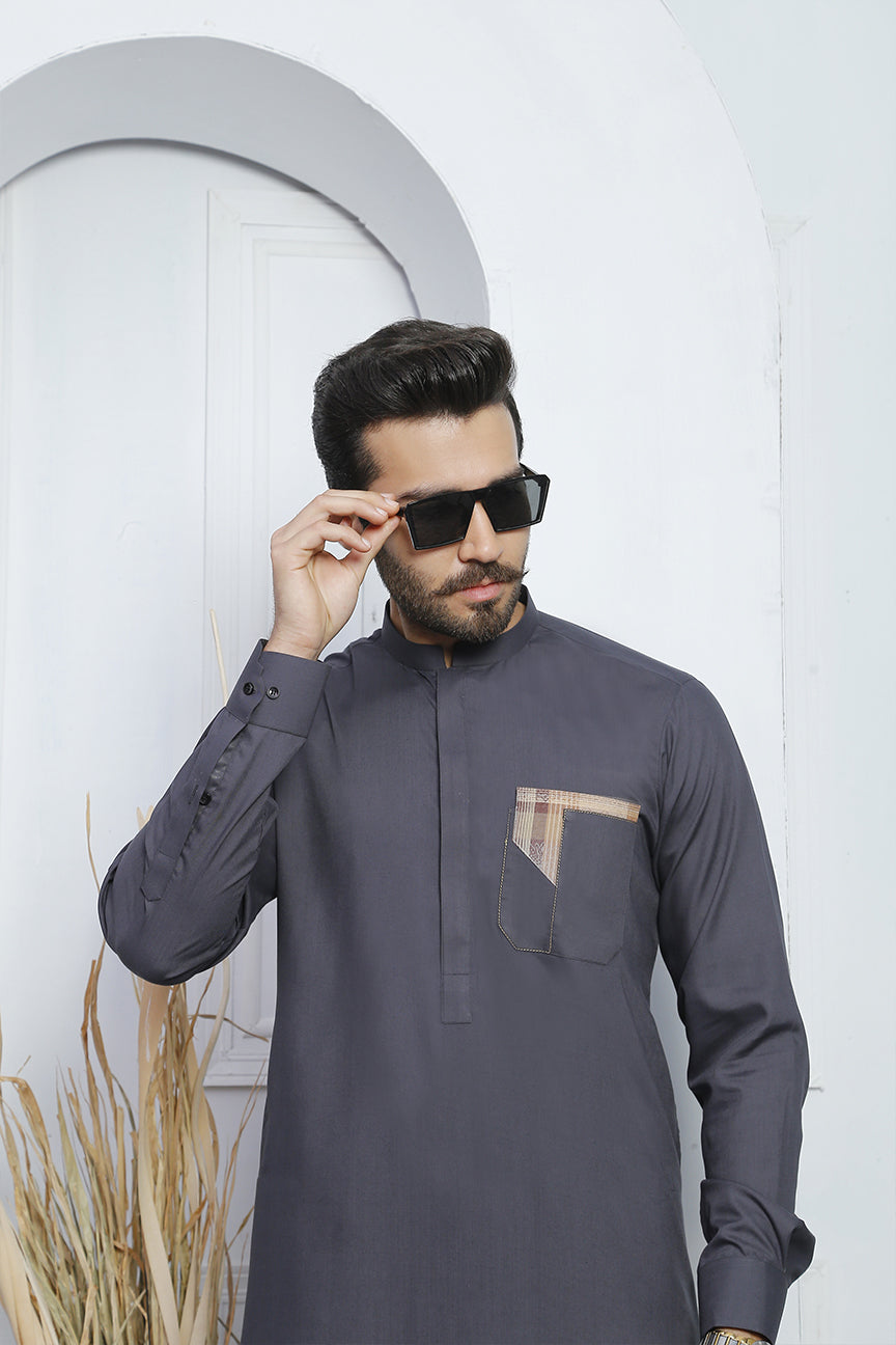 Grey Embellished Cotton-Polyester Kurta Pajama (2-Piece) - Image 4