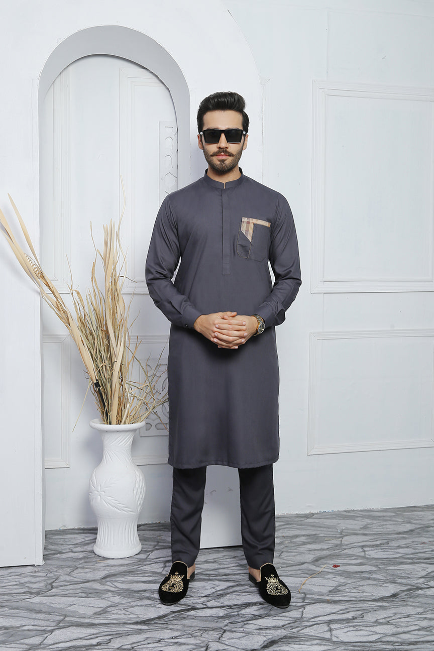 Grey Embellished Cotton-Polyester Kurta Pajama (2-Piece) - Image 5