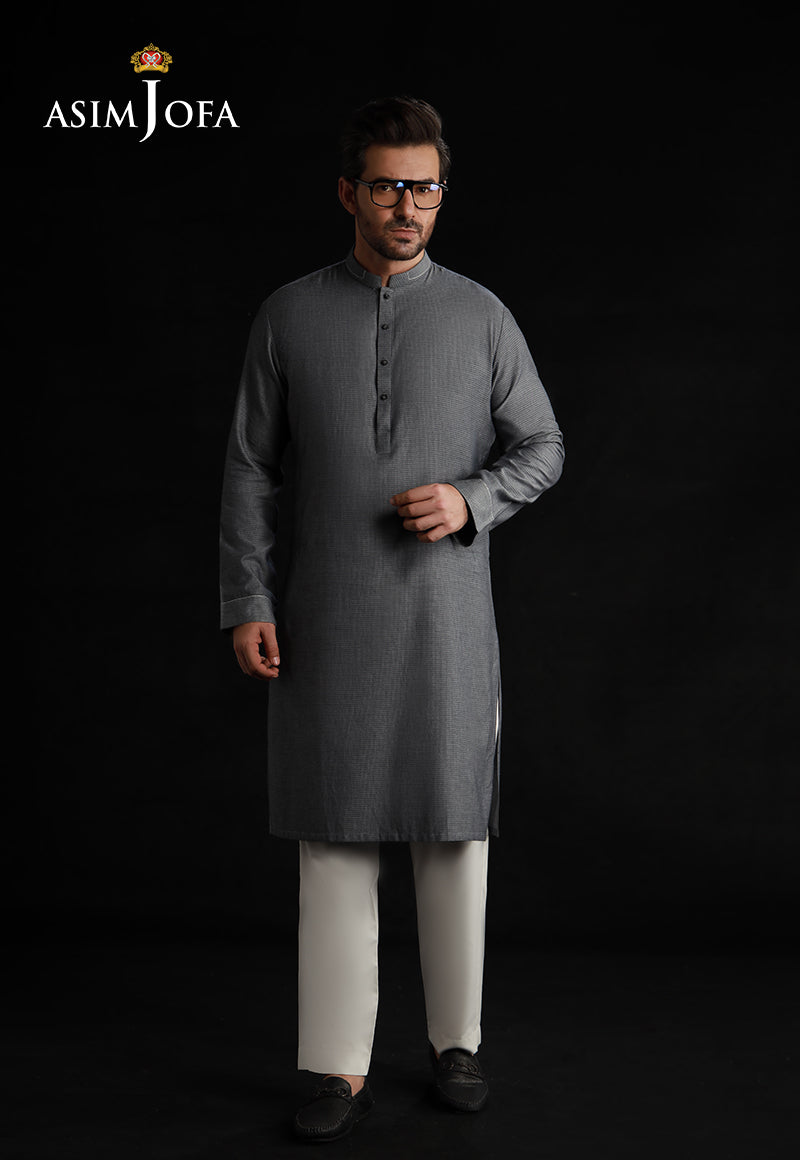 Grey Dobby Weave Cotton Kurta (2-Piece) - Image 1