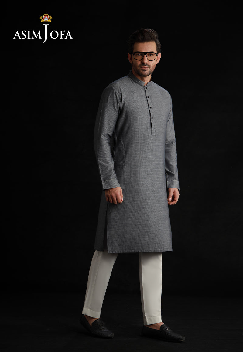 Grey Dobby Weave Cotton Kurta (2-Piece) - Image 3