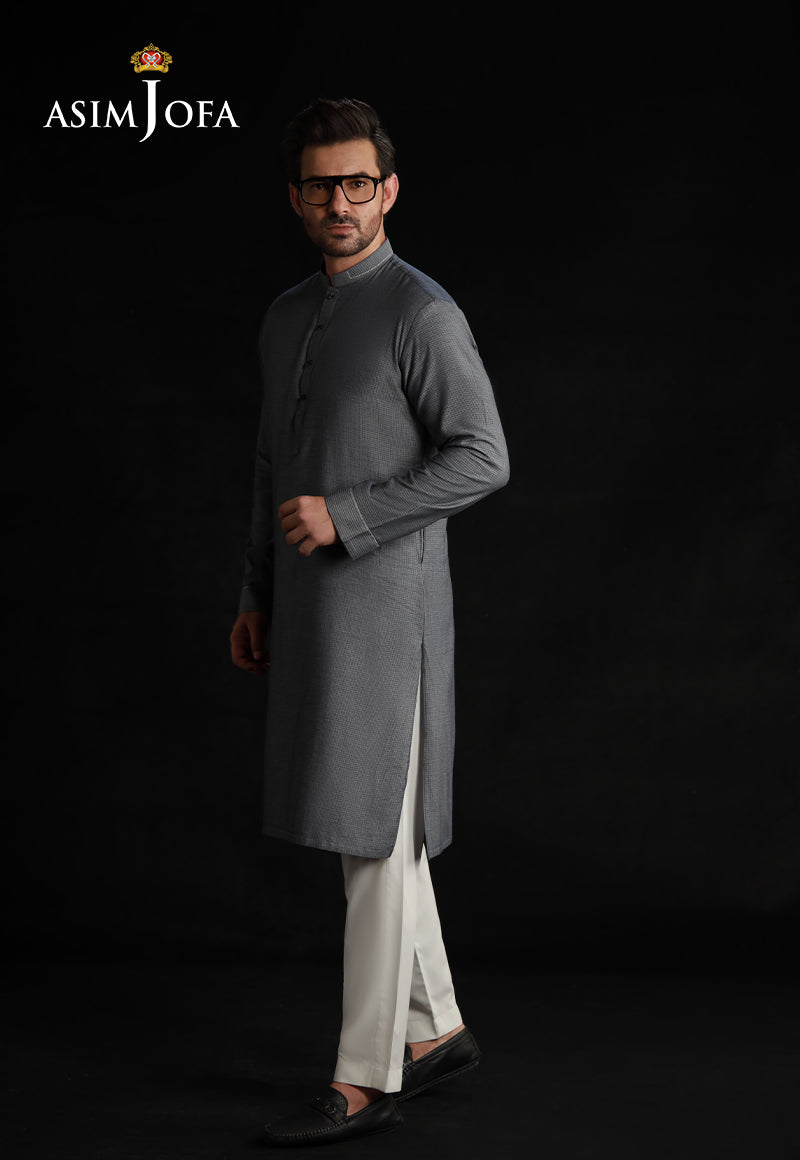 Grey Dobby Weave Cotton Kurta (2-Piece) - Image 4