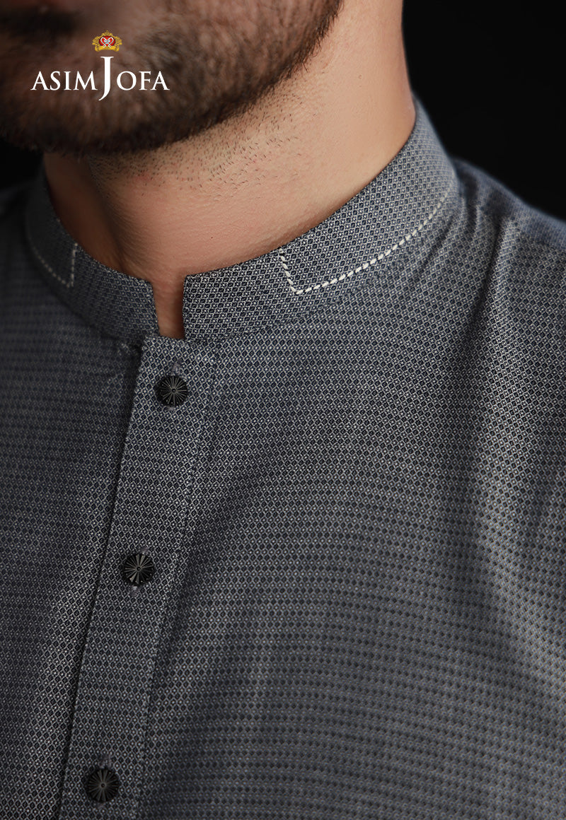 Grey Dobby Weave Cotton Kurta (2-Piece) - Image 5