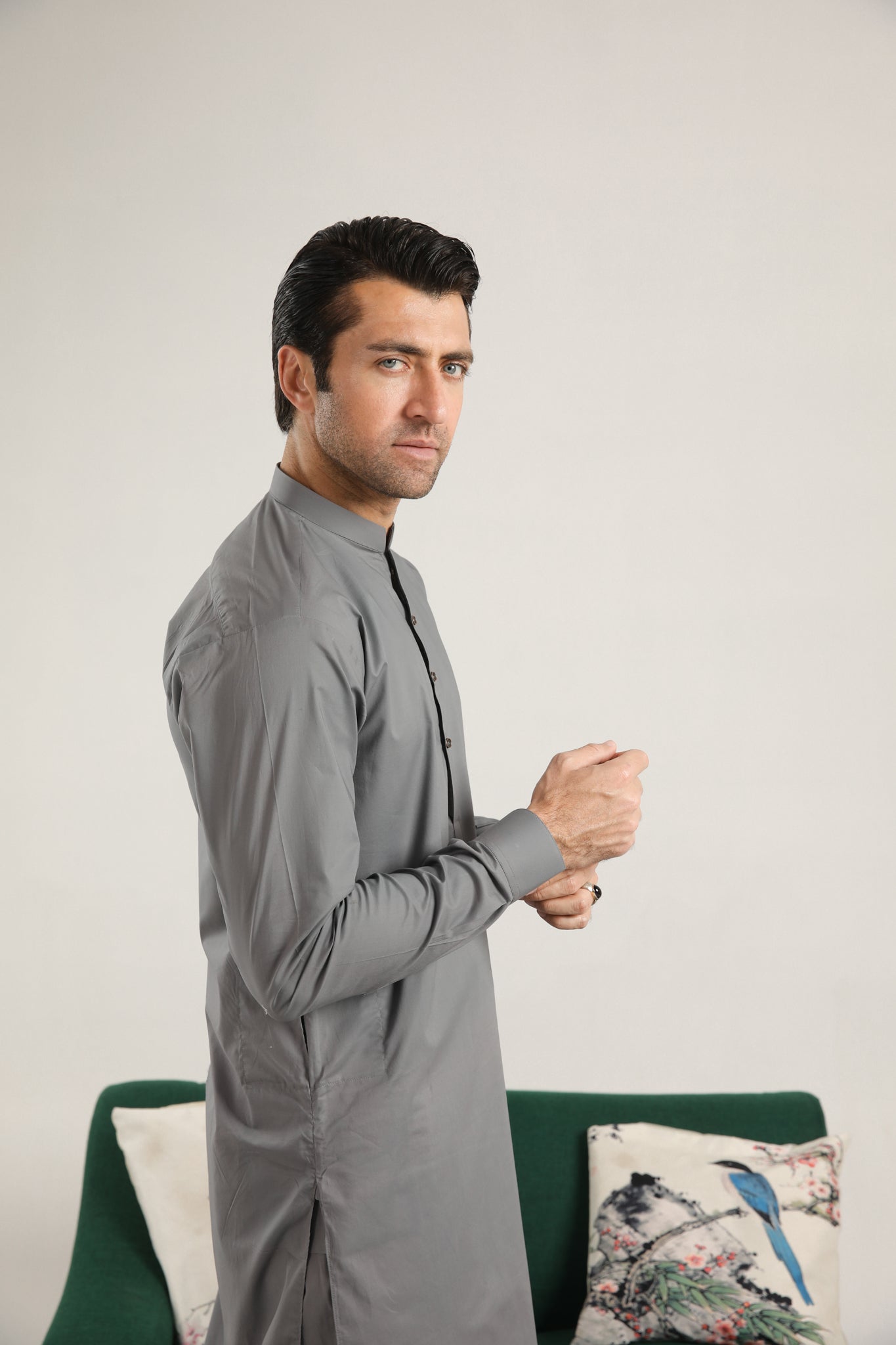 Light Grey Cotton Kurta Trouser Set (2-Piece) - Image 3