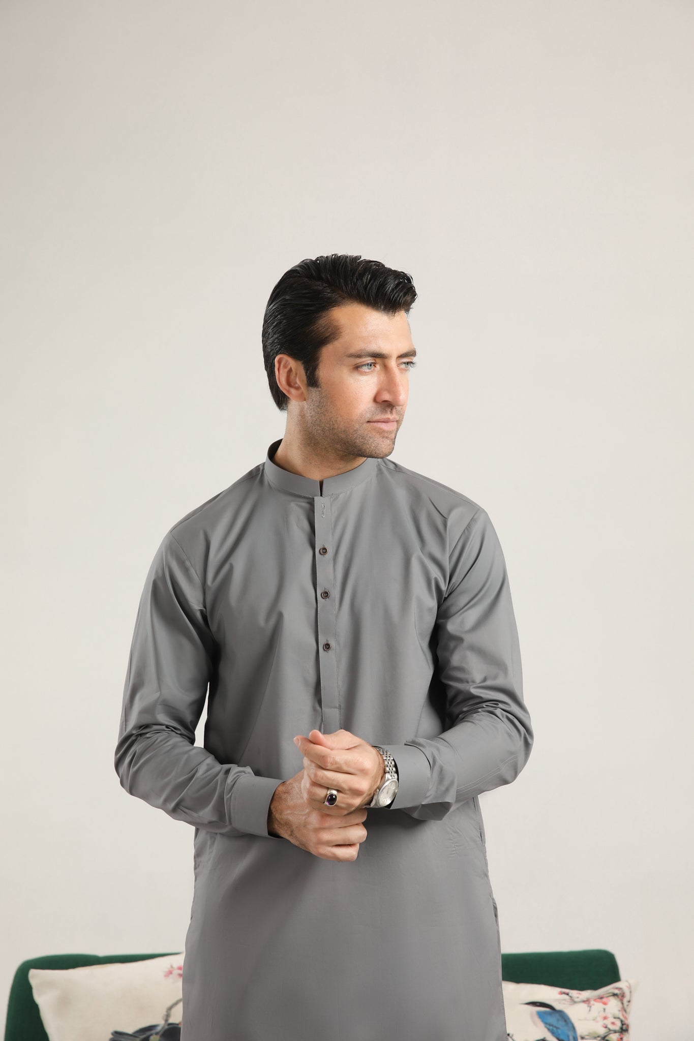 Light Grey Cotton Kurta Trouser Set (2-Piece) - Image 4