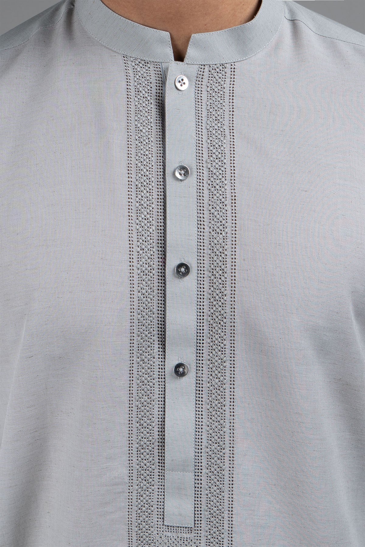 Grey Embroidered Cotton Kurta Pajama (2-Piece) - Image 2