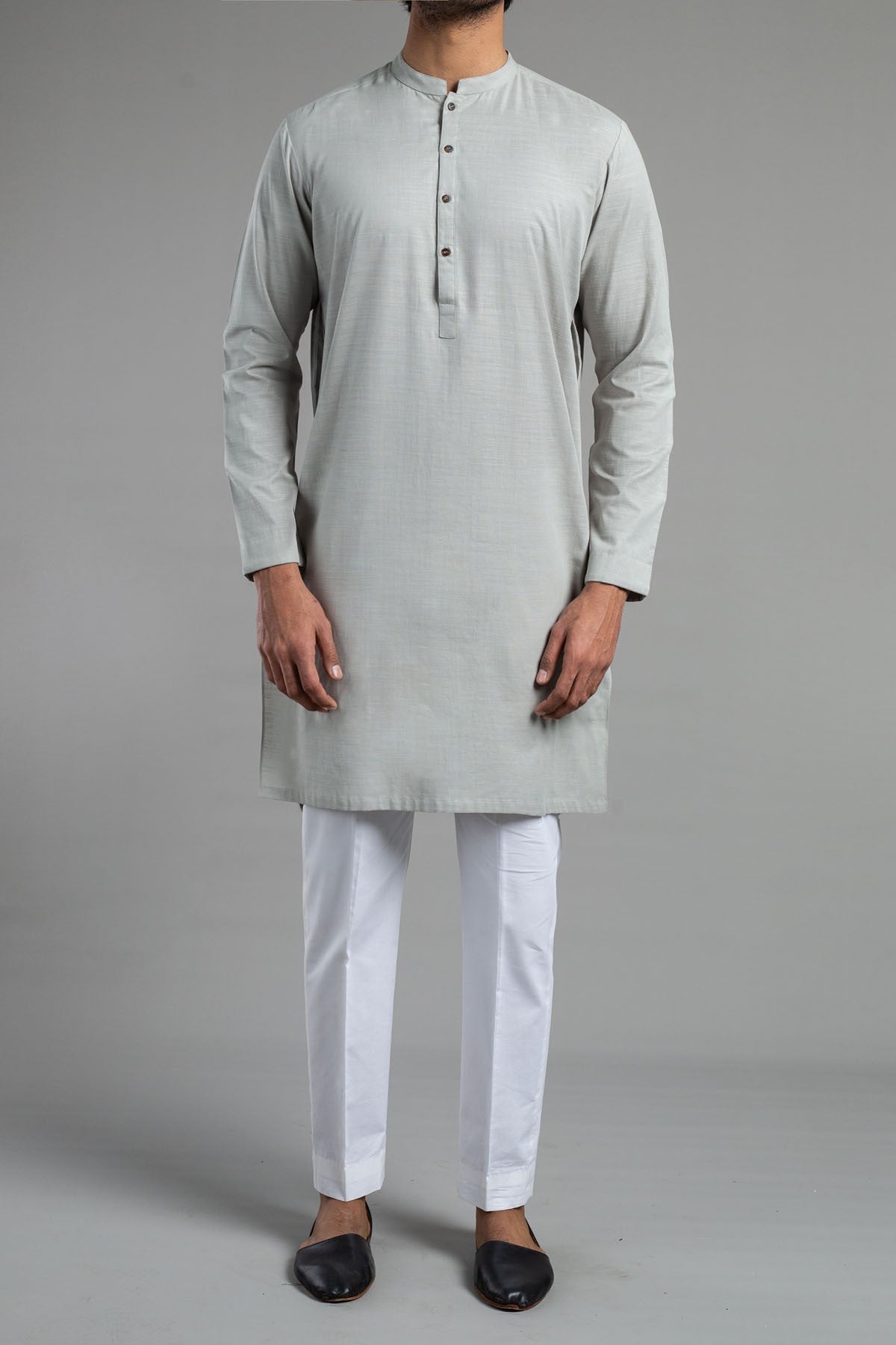 Light Grey Cotton Kurta Pajama (2-Piece) - Image 2