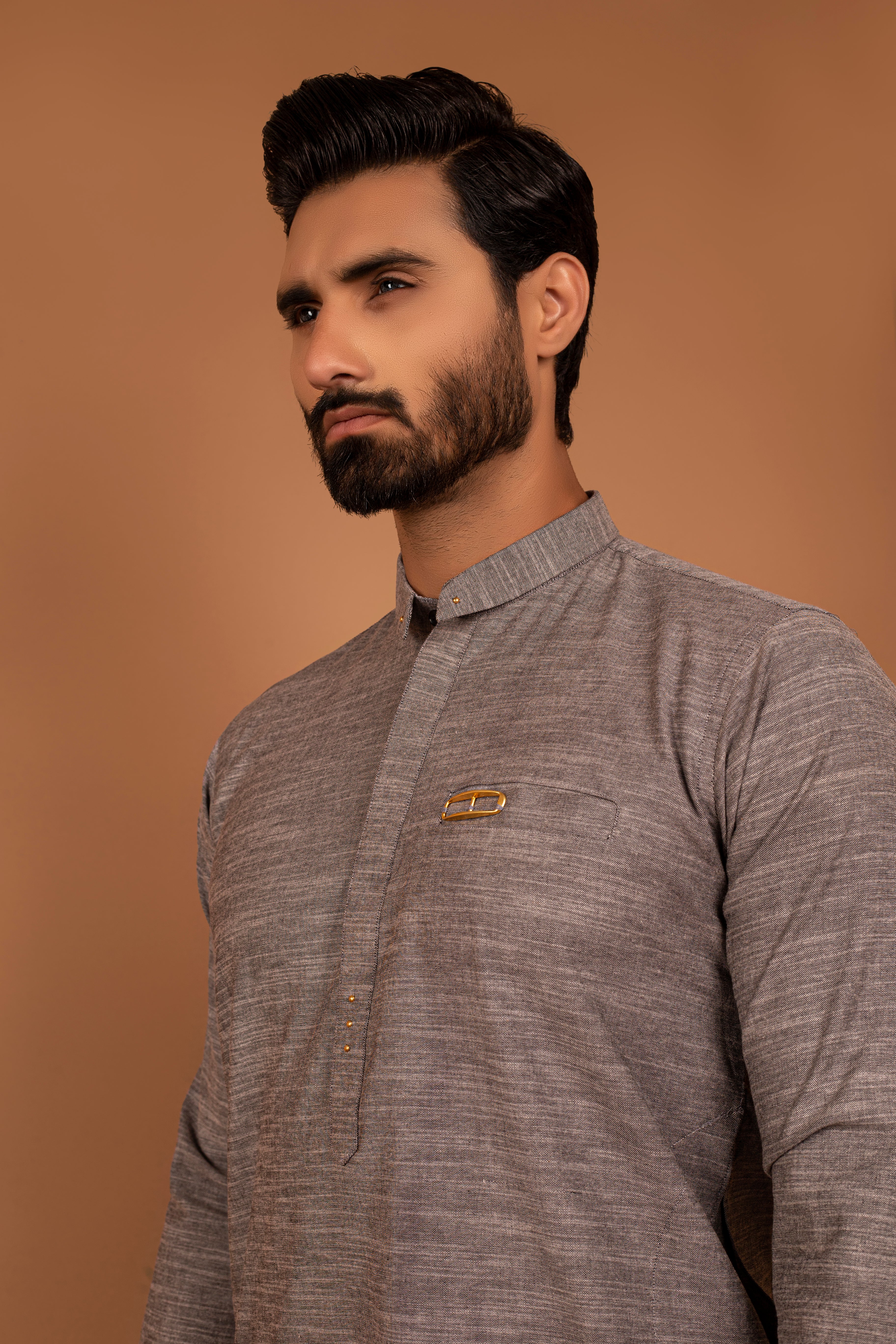 Grey Cotton Kurta Pajama Set (2-Piece) - Image 3