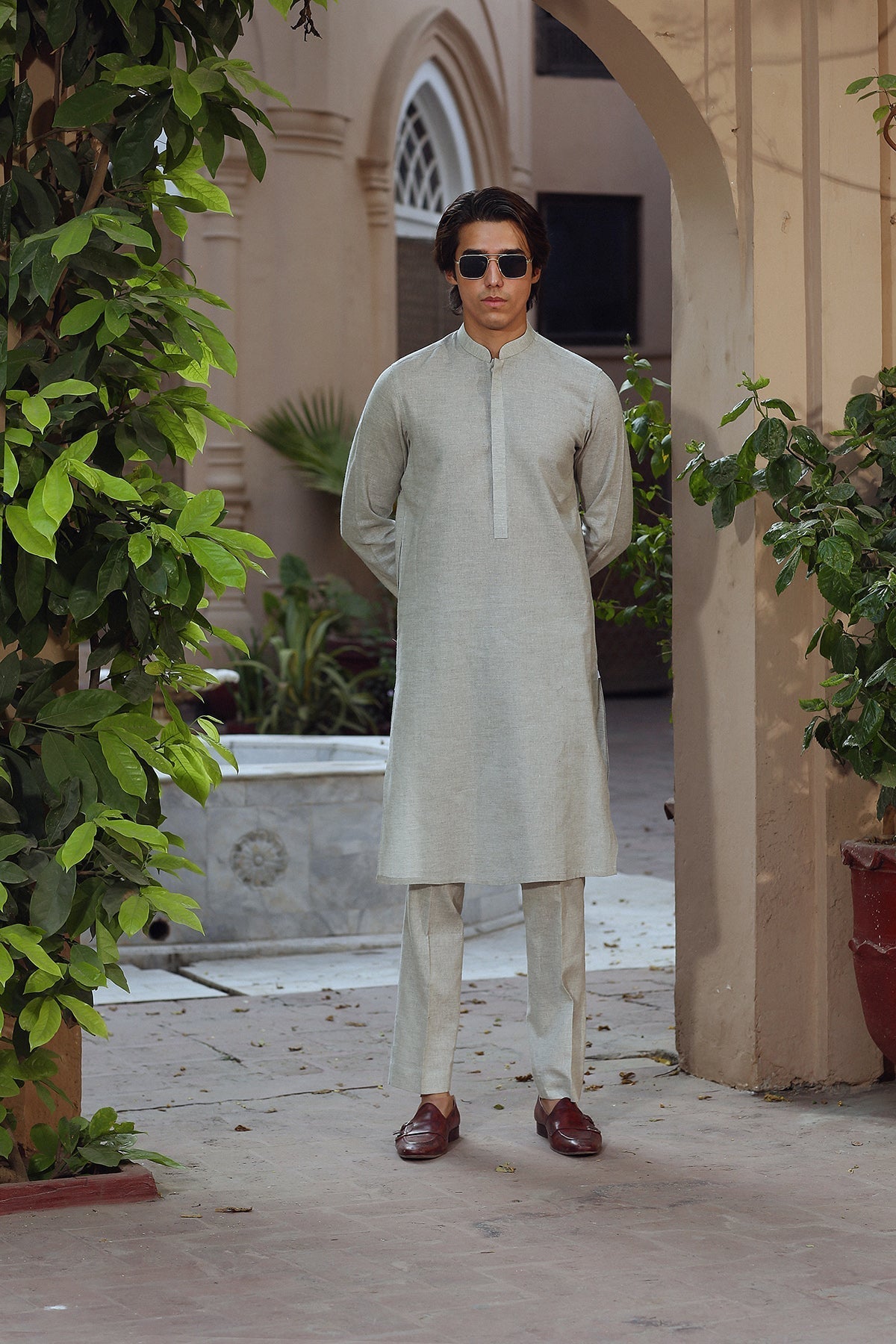Grey Cotton Kurta Trouser Set (2-Piece) - Image 1