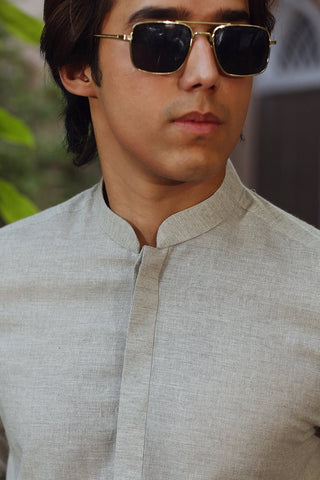 Grey Cotton Kurta Trouser Set (2-Piece) - Image 3