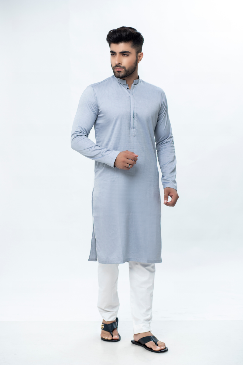Silver Grey Cotton Kurta Pajama (2-Piece) - Image 1