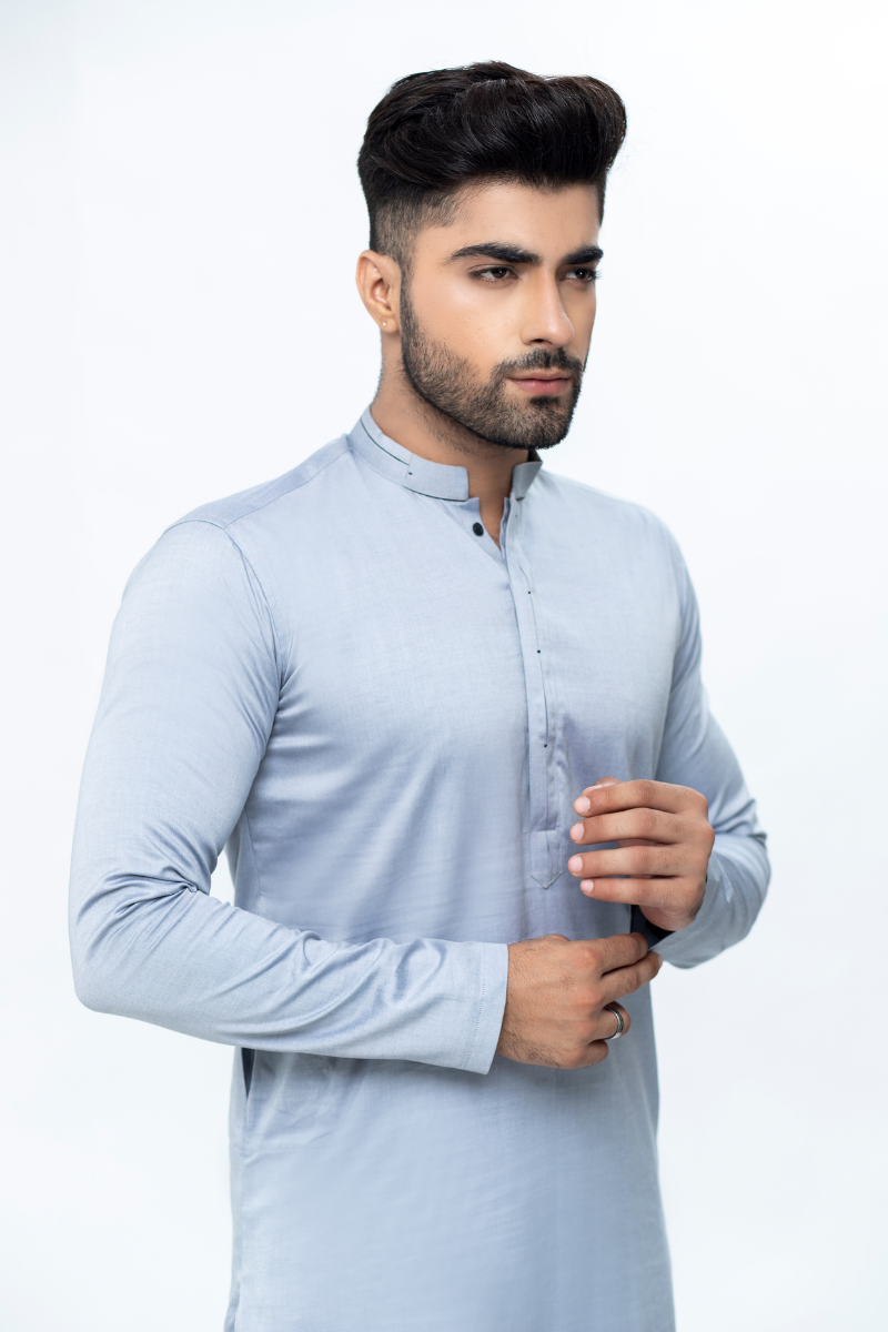 Silver Grey Cotton Kurta Pajama (2-Piece) - Image 2