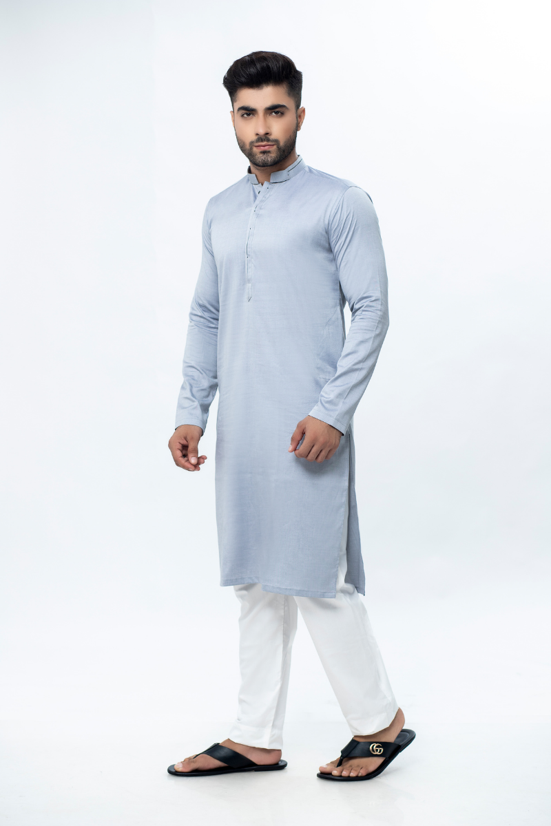 Silver Grey Cotton Kurta Pajama (2-Piece) - Image 3