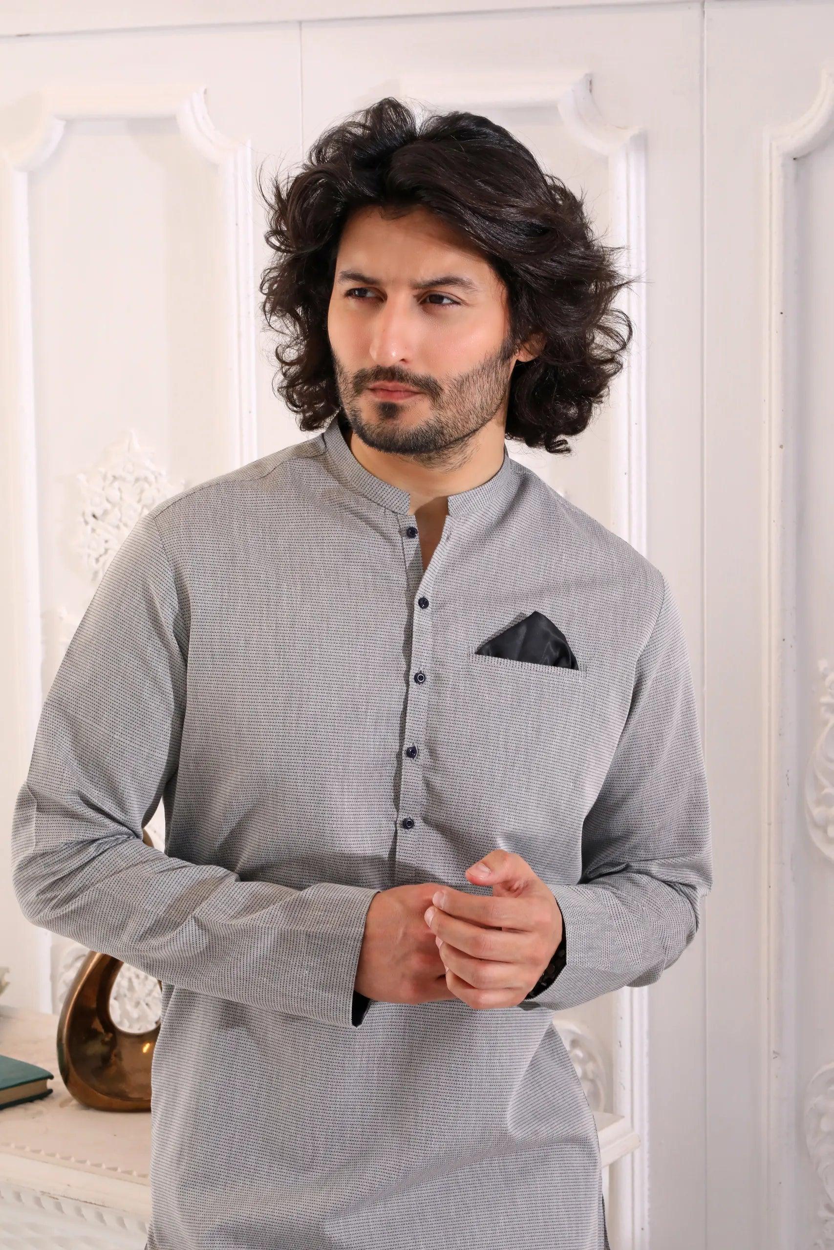 Grey Dotted Pure Cotton Kurta Pajama (2-Piece) - Image 4