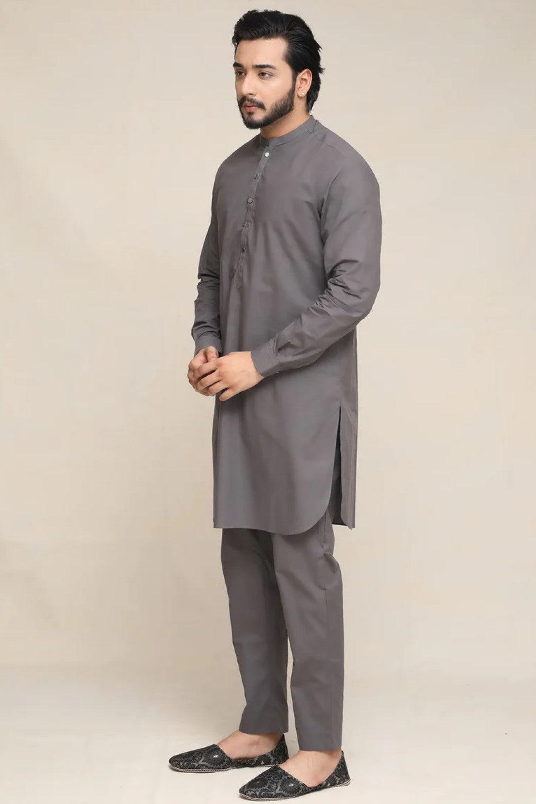 Grey Cotton Kurta Pajama Set (2-Piece) - Image 2