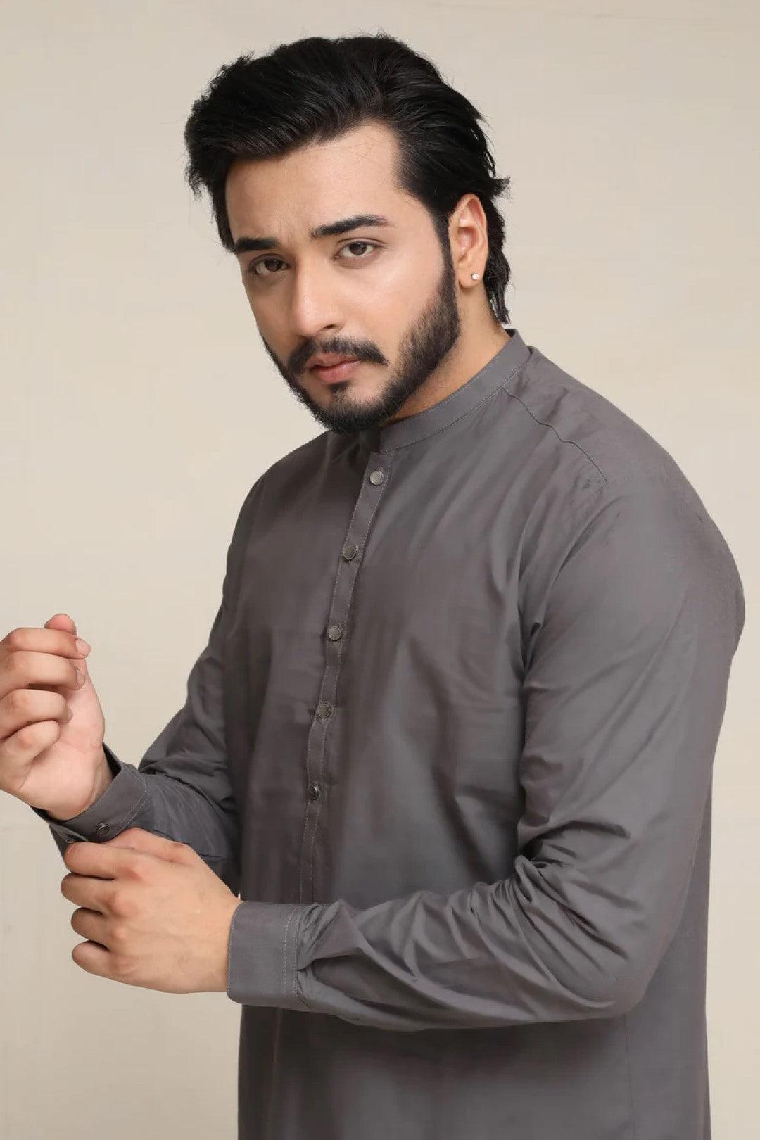 Grey Cotton Kurta Pajama Set (2-Piece) - Image 3