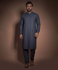Charcoal Grey Textured Cotton-Viscose Kurta Pajama (2-Piece) - Image 2