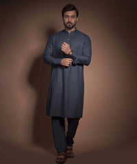 Charcoal Grey Textured Cotton-Viscose Kurta Pajama (2-Piece) - Image 3