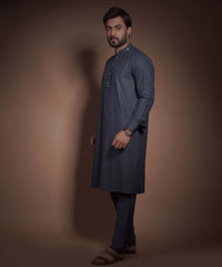 Charcoal Grey Textured Cotton-Viscose Kurta Pajama (2-Piece) - Image 4