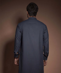 Charcoal Grey Textured Cotton-Viscose Kurta Pajama (2-Piece) - Image 5