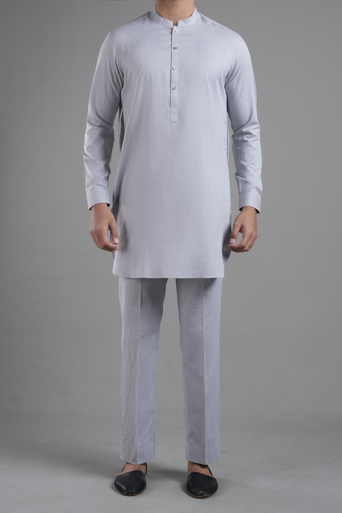 Grey Dobby Cotton Kurta Pajama (2-Piece) - Image 1