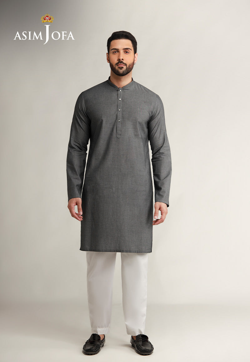 Grey Dobby Textured Kurta (2-Piece) - Image 1