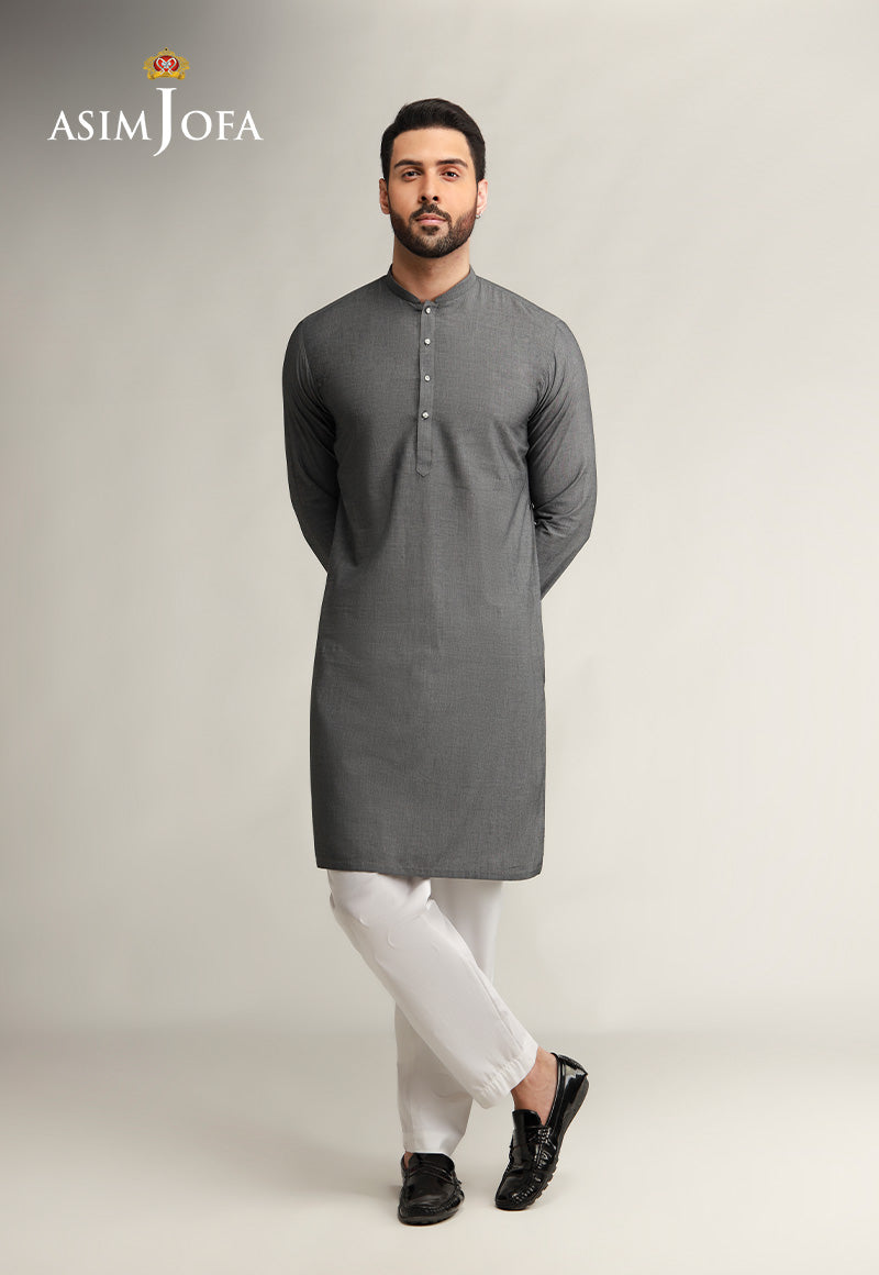 Grey Dobby Textured Kurta (2-Piece) - Image 2
