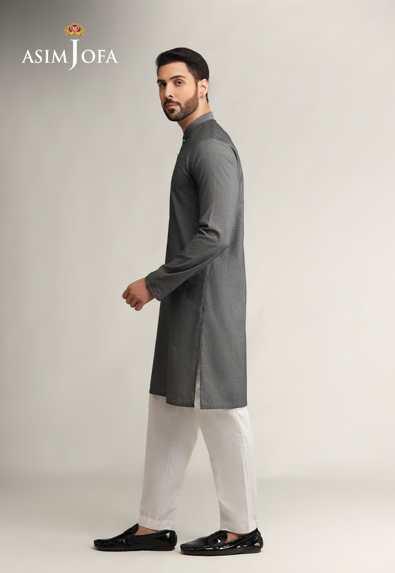 Grey Dobby Textured Kurta (2-Piece) - Image 3