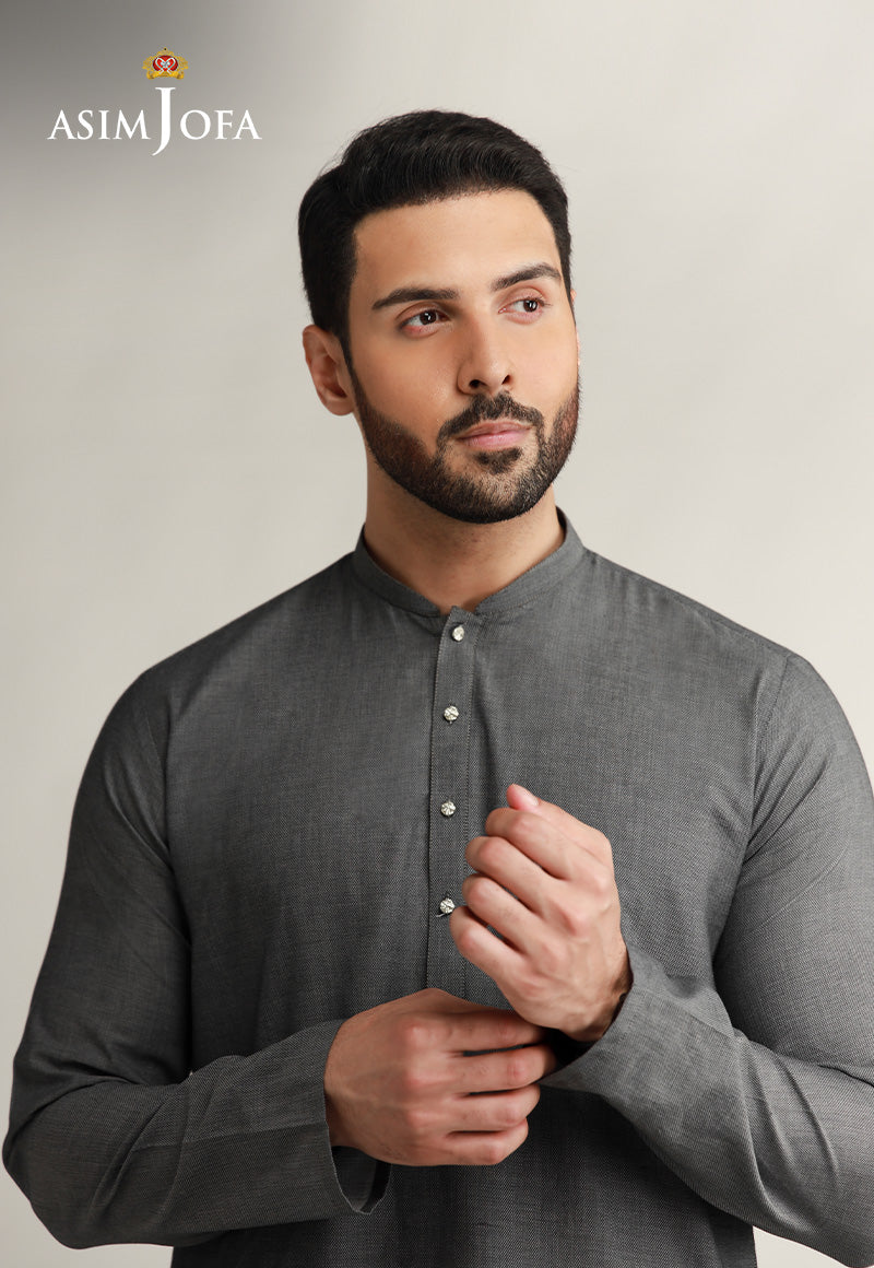 Grey Dobby Textured Kurta (2-Piece) - Image 4