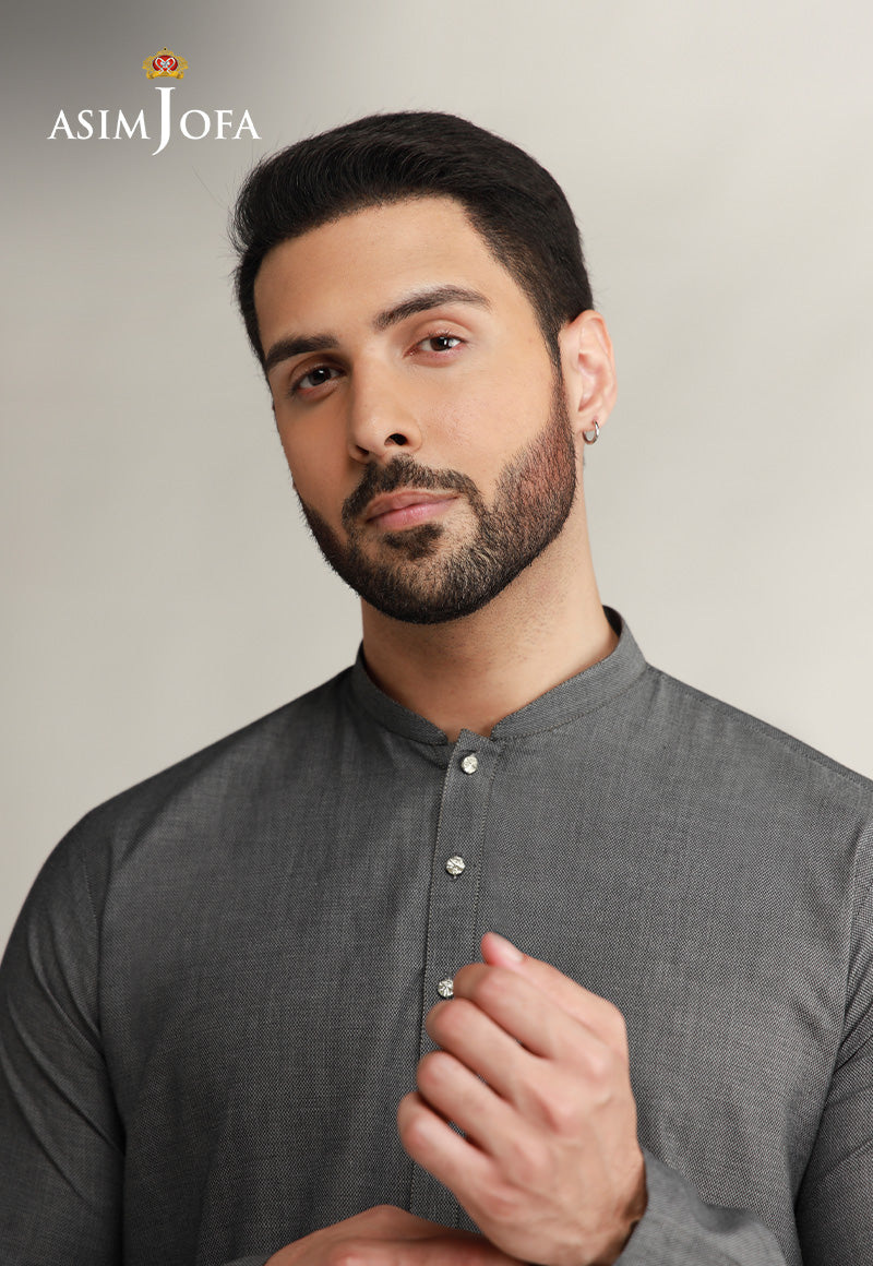 Grey Dobby Textured Kurta (2-Piece) - Image 6