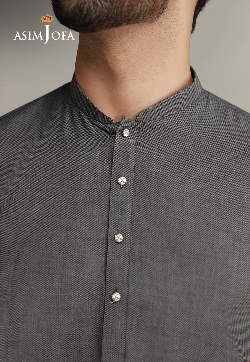 Grey Dobby Textured Kurta (2-Piece) - Image 7