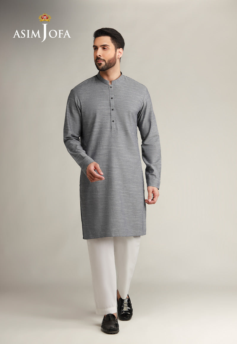 Grey Dobby Textured Kurta (2-Piece) - Image 1