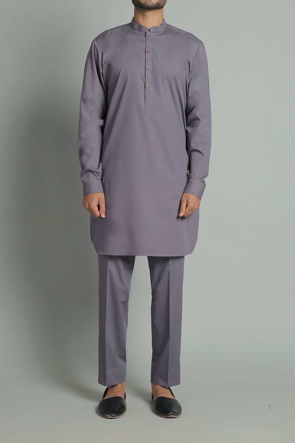 Dark Grey Egyptian Cotton Kurta Trouser Set (2-Piece) - Image 1