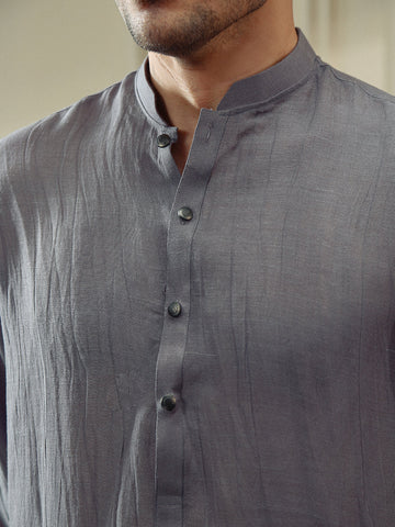 Grey Linen Kurta Trouser Set (2-Piece) - Image 5