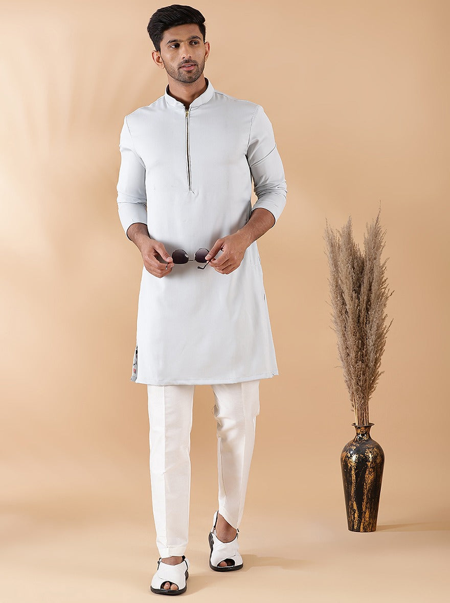 Slate Grey Silk Blend Kurta (2-Piece) - Image 1