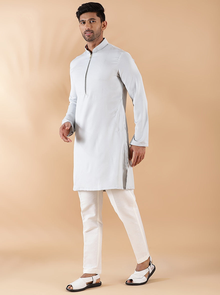 Slate Grey Silk Blend Kurta (2-Piece) - Image 2