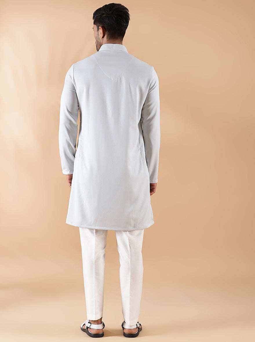 Slate Grey Silk Blend Kurta (2-Piece) - Image 3