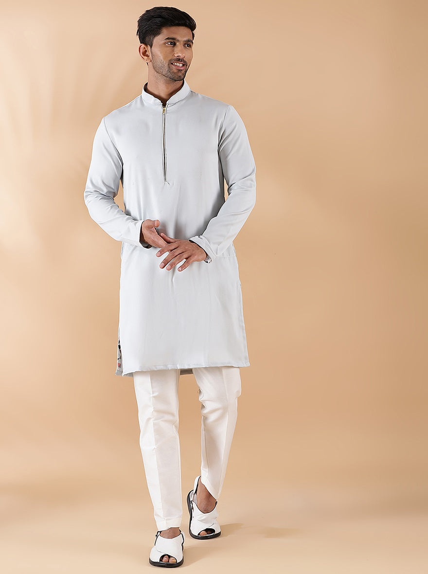 Slate Grey Silk Blend Kurta (2-Piece) - Image 5